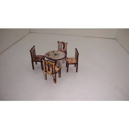 Tamanhos, Medidas e Dimensões do produto Miniatura - Conjunto de Mesa com 4 Cadeiras Cortado à Laser e com Decoupagem Floral