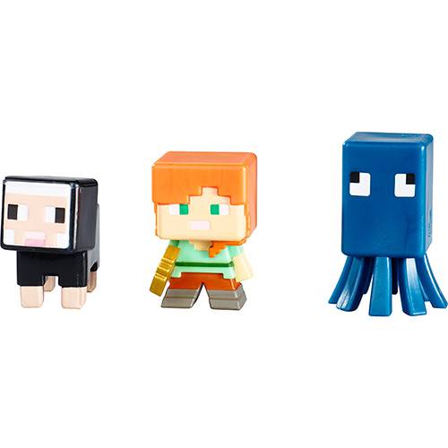 Tamanhos, Medidas e Dimensões do produto Minifiguras Minecraft - Sheep, Alex e Squid - Mattel
