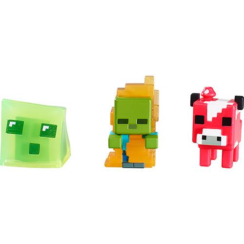 Tamanhos, Medidas e Dimensões do produto Minifiguras Minecraft - Slime Cube, Zumbi (em Chamas) e Mooshroom - Mattel