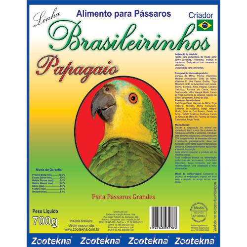 Tamanhos, Medidas e Dimensões do produto Mistura Especial Brasileirinho P/ Papagaio 700g - Zootekna