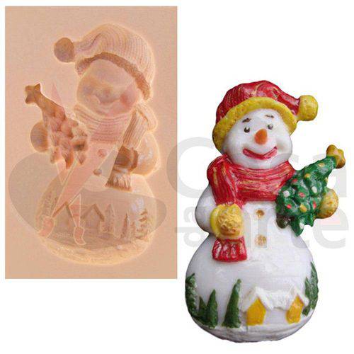 Tamanhos, Medidas e Dimensões do produto Molde de Silicone para Biscuit Casa da Arte - Modelo: Boneco de Neve com Árvore N021