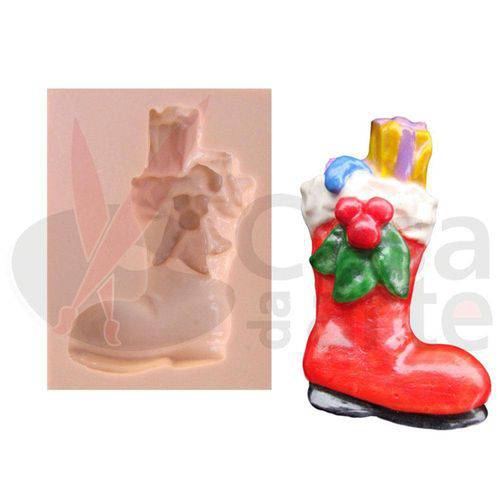 Tamanhos, Medidas e Dimensões do produto Molde de Silicone para Biscuit Casa da Arte - Modelo: Bota do Papai Noel com Presente N006