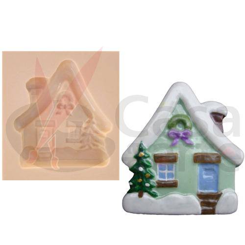 Tamanhos, Medidas e Dimensões do produto Molde de Silicone para Biscuit Casa da Arte - Modelo: Casinha de Natal N017