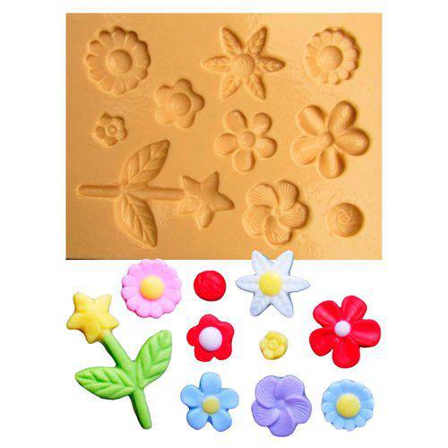 Tamanhos, Medidas e Dimensões do produto Molde de Silicone para Biscuit Casa da Arte - Modelo: Conjunto de Flores 1187