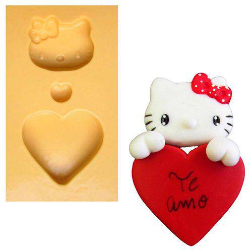 Tamanhos, Medidas e Dimensões do produto Molde de Silicone para Biscuit Casa da Arte - Modelo: Hello Kitty com Coração 1277