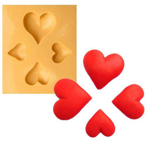 Tamanhos, Medidas e Dimensões do produto Molde de Silicone para Biscuit Casa da Arte - Modelo: Kit de Corações com 4 Unidades 712