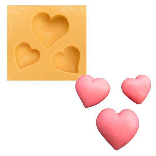 Tamanhos, Medidas e Dimensões do produto Molde de Silicone para Biscuit Casa da Arte - Modelo: Kit de Corações com 3 Unidades 514