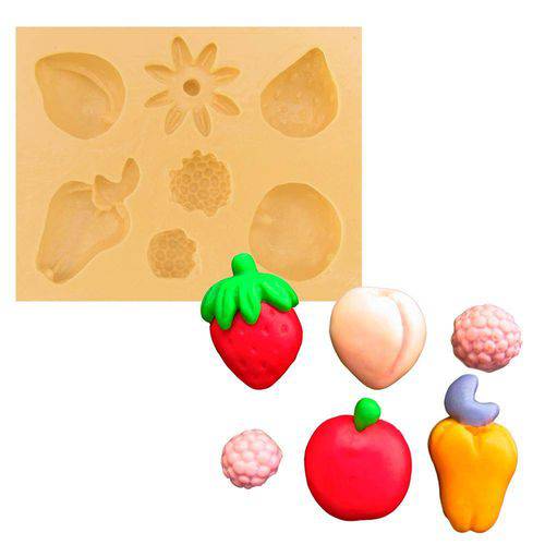 Tamanhos, Medidas e Dimensões do produto Molde de Silicone para Biscuit Casa da Arte - Modelo: Kit de Frutas 349