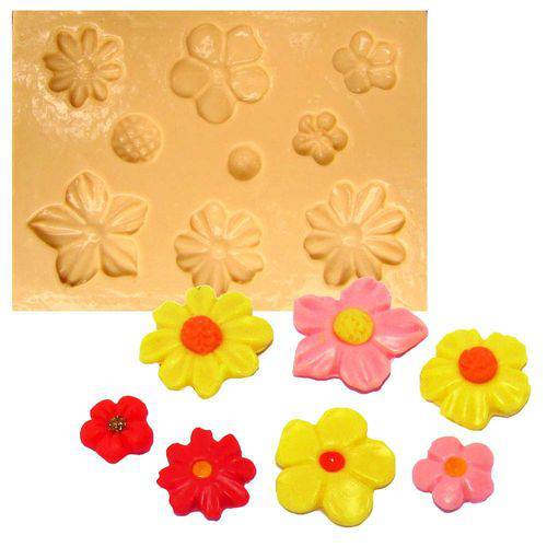 Tamanhos, Medidas e Dimensões do produto Molde de Silicone para Biscuit Casa da Arte - Modelo: Kit de Miosótis Grande 430