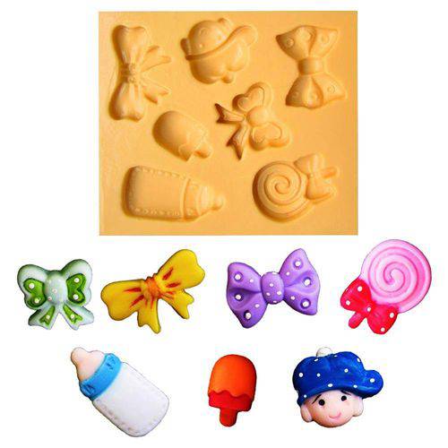 Tamanhos, Medidas e Dimensões do produto Molde de Silicone para Biscuit Casa da Arte - Modelo: Kit Miniaturas para Bebê 1259