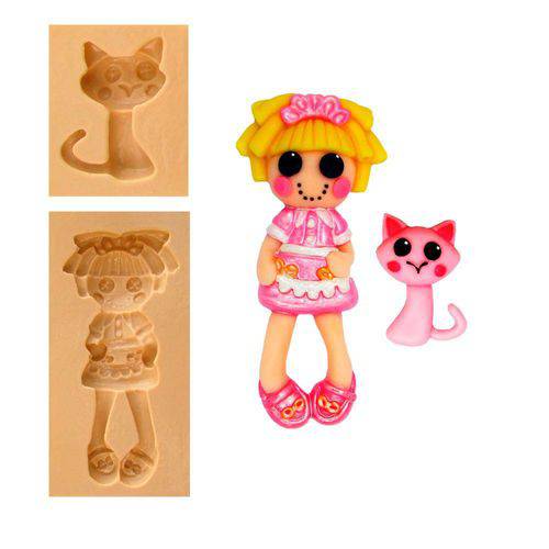 Tamanhos, Medidas e Dimensões do produto Molde de Silicone para Biscuit Casa da Arte - Modelo: Lalaoopsy e Gatinho 1216