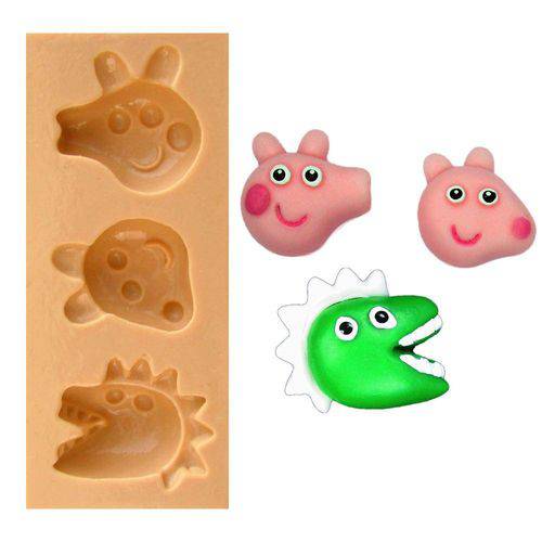 Tamanhos, Medidas e Dimensões do produto Molde de Silicone para Biscuit Casa da Arte - Modelo: Pp - Carinhas Peppa e George 1215