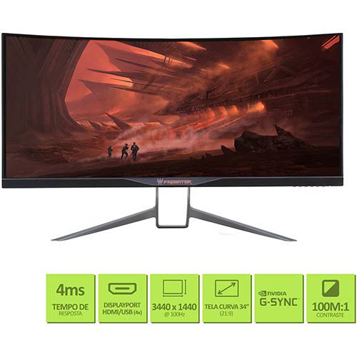 Tamanhos, Medidas e Dimensões do produto Monitor Gamer LCD 34" Predator Curvo Ultrawide Overclocking X34 - Acer