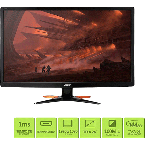 Tamanhos, Medidas e Dimensões do produto Monitor Gamer LED 24" 1ms 144hz Widescreen GN246HL - Acer