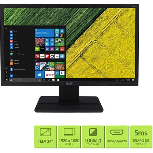 Tamanhos, Medidas e Dimensões do produto Monitor LED 24" Acer V246HQL Full HD