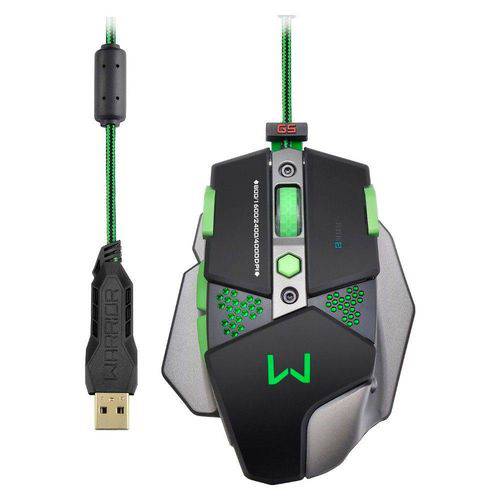 Tamanhos, Medidas e Dimensões do produto Mouse Gamer Warrior 4000dpi Funcão Macro Led S Multimedia - Mo249 Multilaser