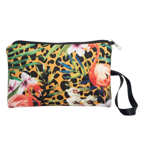 Tamanhos, Medidas e Dimensões do produto Necessaire Clássica em Neoprene Tritengo - Onça Flamingos Floral