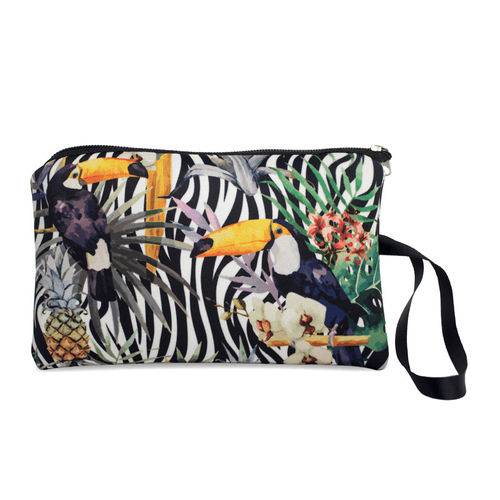 Tamanhos, Medidas e Dimensões do produto Necessaire Clássica em Neoprene Tritengo - Zebra Tucano Floral