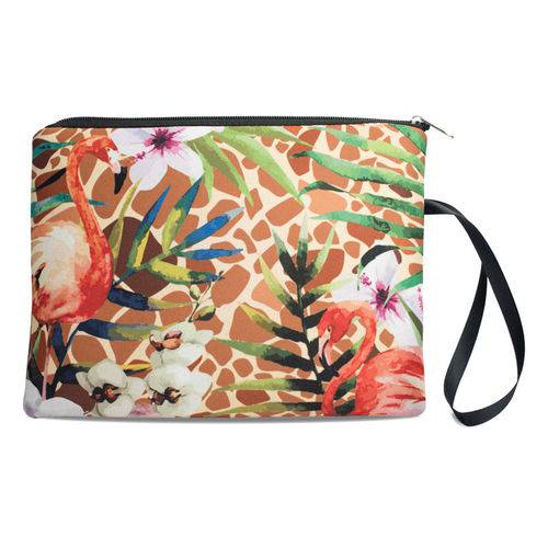 Tamanhos, Medidas e Dimensões do produto Necessaire Porta Biquíni em Neoprene Tritengo - Girafa Flamingos Floral