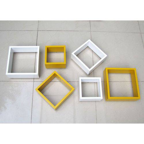 Tamanhos, Medidas e Dimensões do produto Nicho Decorativo Mdf Kit 6 Unidades - Cor Amarelo e Branco