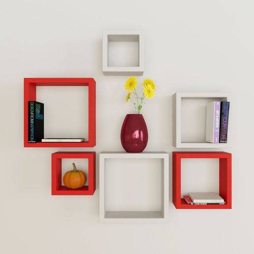 Tamanhos, Medidas e Dimensões do produto Nicho Decorativo Mdf Kit 6 Unidades - Cor Vermelho e Branco