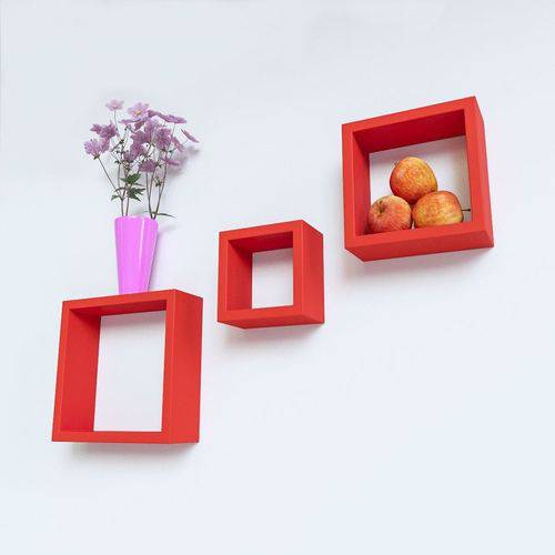 Tamanhos, Medidas e Dimensões do produto Nicho Decorativo Mdf Kit 3 Unidades - Cor Vermelho