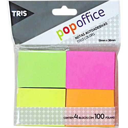 Tamanhos, Medidas e Dimensões do produto Nota Autoadesiva T003 Pop Office 4 Cores - Tris