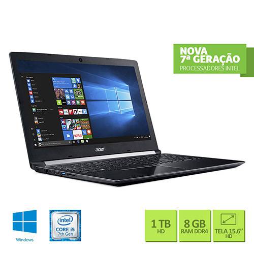 Tamanhos, Medidas e Dimensões do produto Notebook Acer A515-51-56K6 Intel Core I5 8GB 1TB Tela LED 15.6" Windows 10 - Preto