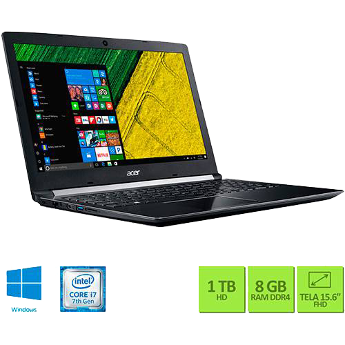 Tamanhos, Medidas e Dimensões do produto Notebook Acer A515-51G-72DB Intel Core I7 8GB (GeForce 940MX com 2GB) 1TB Tela LED 15.6" Windows 10 - Cinza Escuro