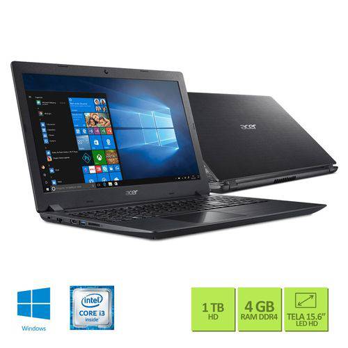 Tamanhos, Medidas e Dimensões do produto Notebook Acer Aspire A315-53-32U4 Intel® Core™ I3-7020U 4GB RAM 1TB HD 15.6" HD Windows 1