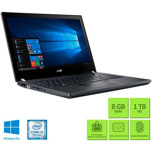 Tamanhos, Medidas e Dimensões do produto Notebook Acer TravelMate Intel Core I5 8GB 1TB Tela LED 14" Windows 10 Pro - Preto