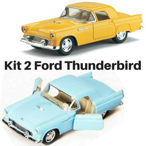 Tamanhos, Medidas e Dimensões do produto Oferta 2 Carrinho de Coleção Antigo de Ferro Ford Thunderbird Ano 1955 Escala 1/36