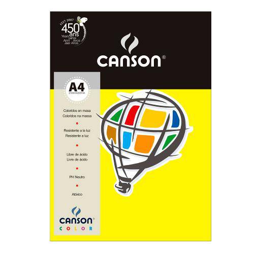 Tamanhos, Medidas e Dimensões do produto Pacote Canson Color Amarelo Canário 180g/M² A4 210 X 297 Mm com 10 Folhas - 66661188