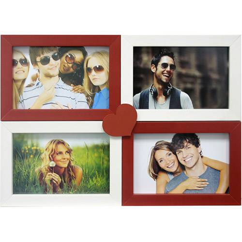Tamanhos, Medidas e Dimensões do produto Painel de Fotos Love (34x24x1cm) Branco com Vermelho para 4 Fotos - Kapos