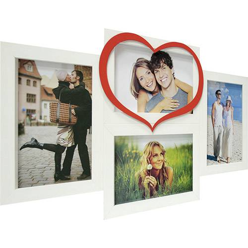 Tamanhos, Medidas e Dimensões do produto Painel de Fotos Love (42x24x1cm) Branco com Vermelho para 4 Fotos - Kapos