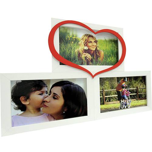 Tamanhos, Medidas e Dimensões do produto Painel de Fotos Love (34x24x1cm) Branco com Vermelho para 3 Fotos - Kapos