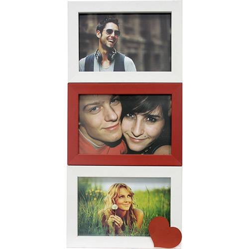 Tamanhos, Medidas e Dimensões do produto Painel de Fotos Love (36x17x1cm) Branco com Vermelho para 3 Fotos - Kapos