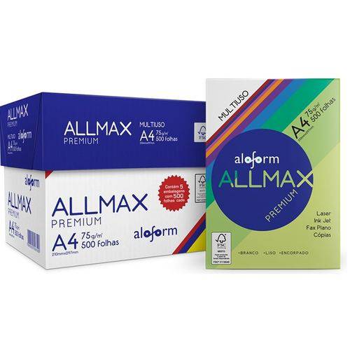 Tamanhos, Medidas e Dimensões do produto Papel A4 Allmax Premium 210x297 Cx C/5 Pct - Cfsc