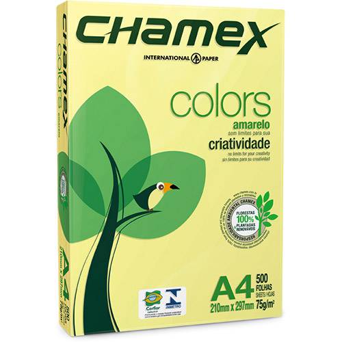 Tamanhos, Medidas e Dimensões do produto Papel Colors Amarelo A4 (21x29,7cm) - 500 Folhas - Chamex