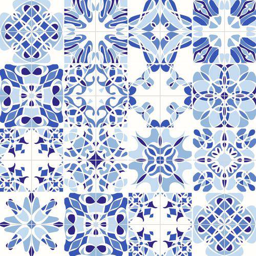 Tamanhos, Medidas e Dimensões do produto Papel de Parede Adesivo Vinilico Azulejo Azul com Branco Formas Geometricas