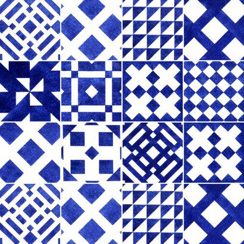 Tamanhos, Medidas e Dimensões do produto Papel de Parede Adesivo Vinilico Azulejo Quadrados Azuis