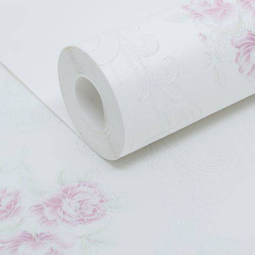 Tamanhos, Medidas e Dimensões do produto Papel de Parede Importado Vinílico Lavável Floral Off White e Rosa Retrô Quarto Sala