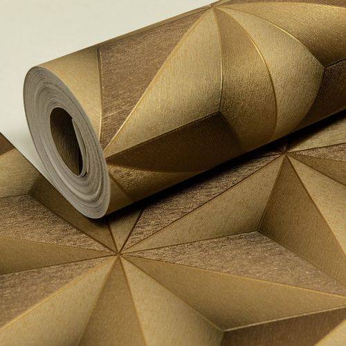 Tamanhos, Medidas e Dimensões do produto Papel de Parede Importado Vinílico Lavável Geométrico 3D Dourado Luxo Sala