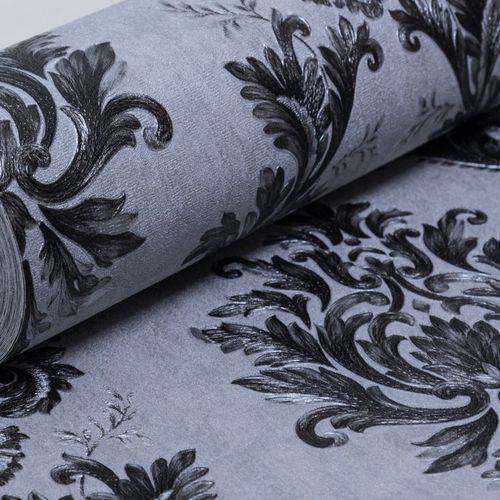 Tamanhos, Medidas e Dimensões do produto Papel de Parede Vinílico Coleção Chamonix - Damask Preto com Cinza