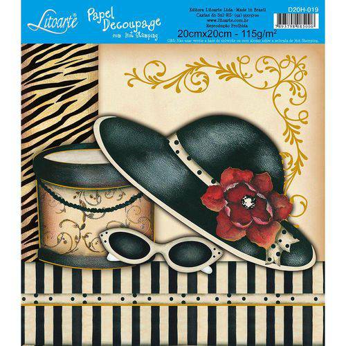 Tamanhos, Medidas e Dimensões do produto Papel para Decoupage com Hot Stamping Litoarte 20 X 20 Cm - Modelo D20h-019 Chapéu Feminino