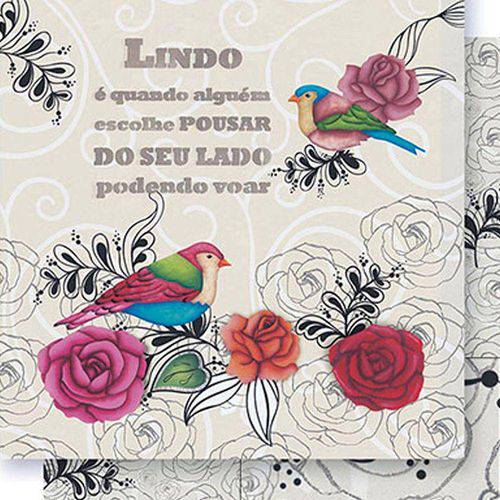 Tamanhos, Medidas e Dimensões do produto Papel Scrapbook Dupla Face Pássaros Rosas e Arabescos SD-416 - Litoarte