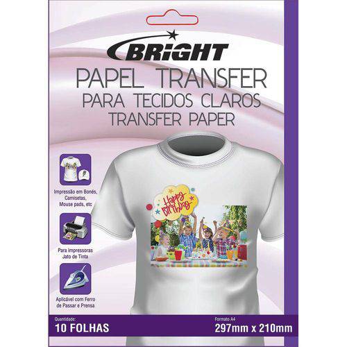 Tamanhos, Medidas e Dimensões do produto Papel Transfer Ink-jet P/tecidos Claros (A4) Bright PT 10 UN