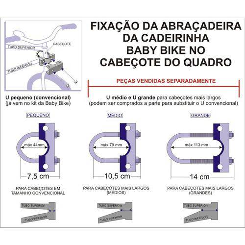 Tamanhos, Medidas e Dimensões do produto Parafuso Tipo U com Suporte 14cm Adaptador Cadeirinha Kalf Baby Bike