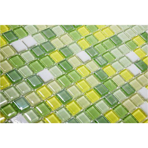 Tamanhos, Medidas e Dimensões do produto Pastilha de Vidro com Pedras Naturais e Metais TS404, Verde, Amarelo e Branco 30x30