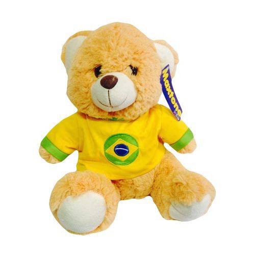 Tamanhos, Medidas e Dimensões do produto Pelúcia Infantil - Ursinho com Camiseta do Brasil Amarelo 28 Cm - Maxtone